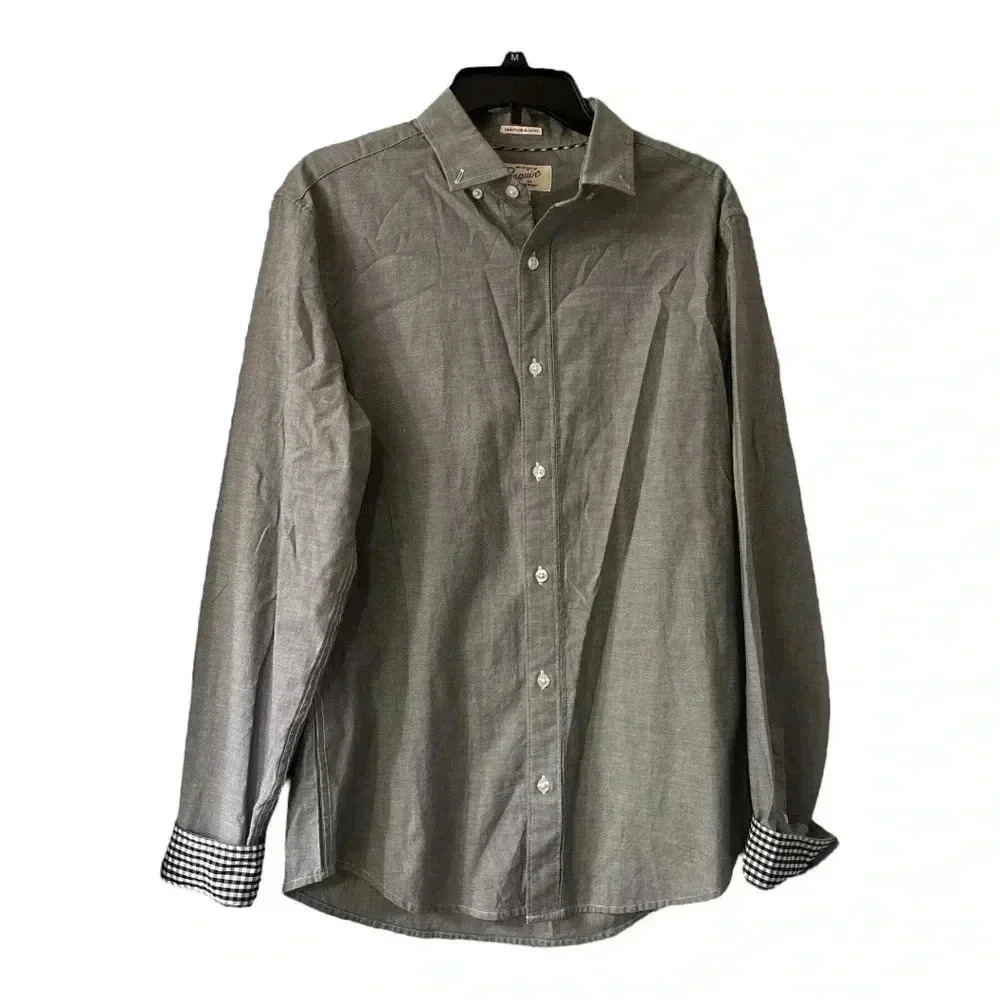 Penguin Men's Grey Button-Up Shirt Slim fit Medium